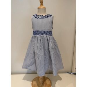 NWT Janie and Jack Girls Striped Seersucker Ruffle Collar Dress w/ Bow Size 3